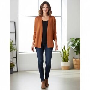 J Jill Womens Size Small Organic Cotton Cardigan Sweater Rust Orange Open Front